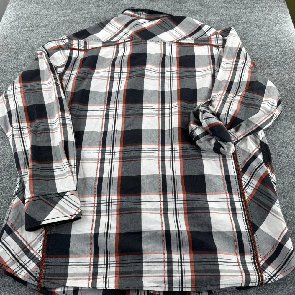 BKE‎ Snap Front Shirt Men XXL Western Plaid Cotton Athletic Fit Black Orange L/S